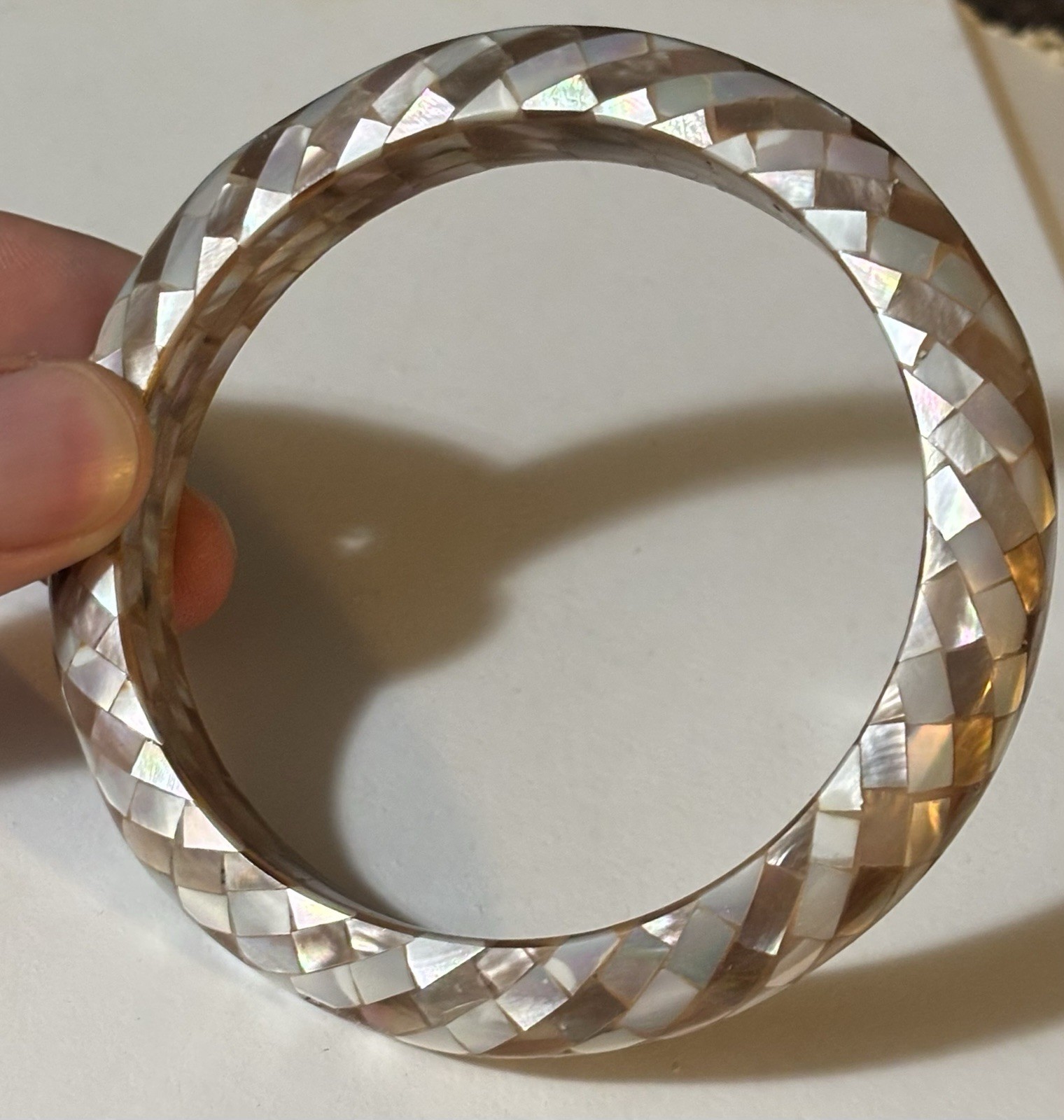 Pearl Mosaic Inlay Bangle Vintage Eternity 2.5” Approx - photo 2