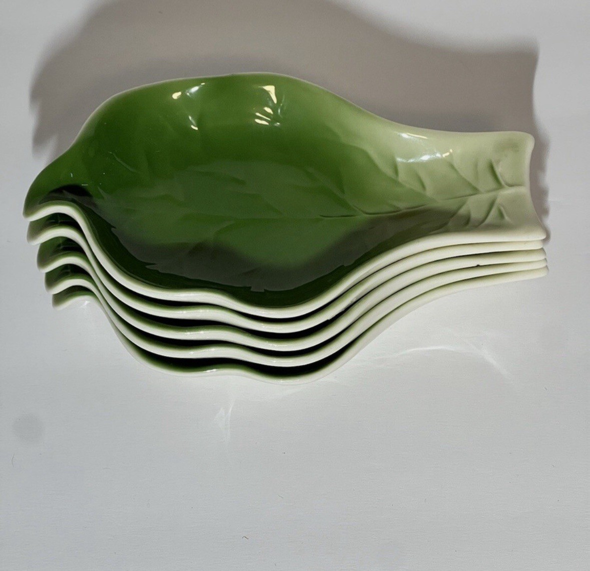Ceramic Cabbage Bok Choy Leaf Dish Bowl Unbranded Set of 5 - photo 2