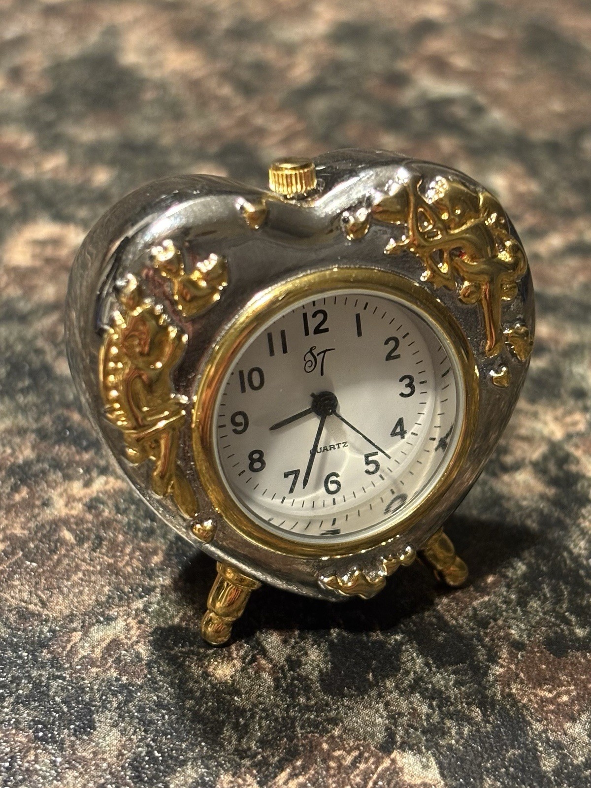 Miniature Brass Heart Desk Clock Quartz Standard Collection - photo 2