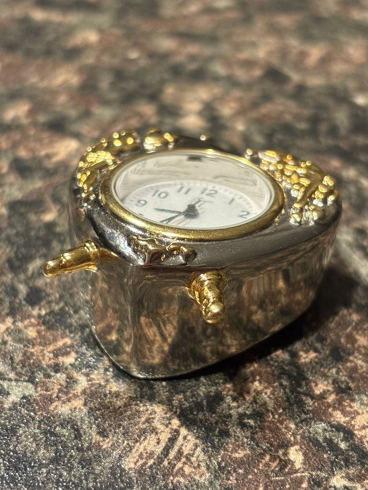 Miniature Brass Heart Desk Clock Quartz Standard Collection - photo 3