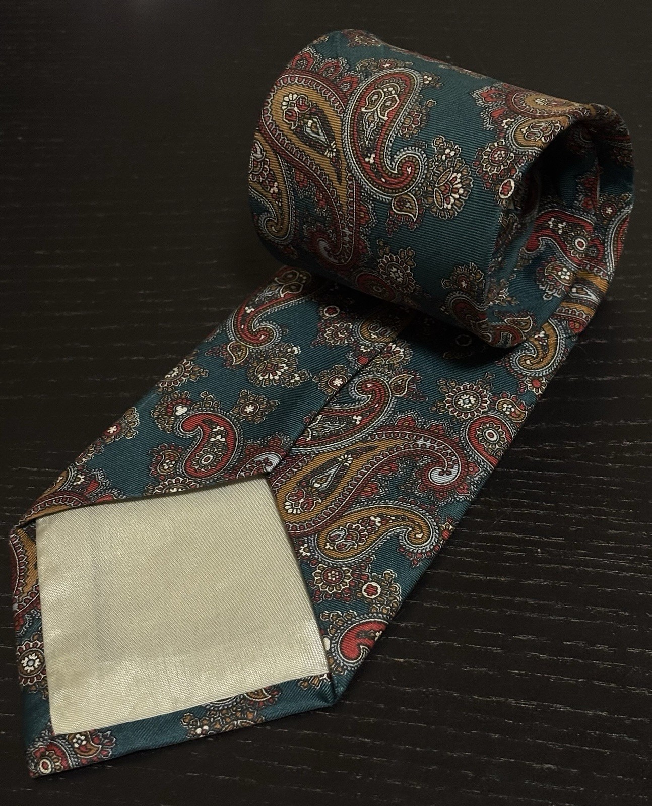 Silk Paisley Tie Green Forest Red Woodward - photo 2