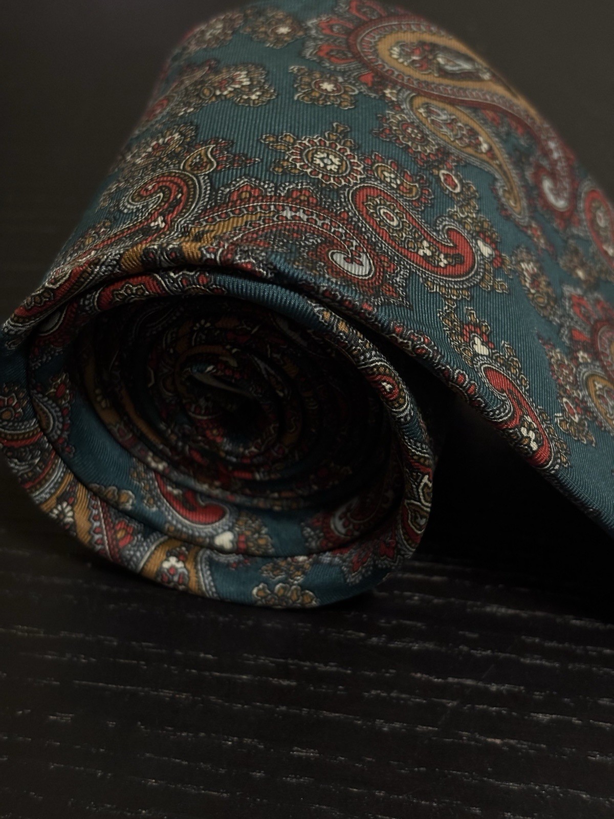 Silk Paisley Tie Green Forest Red Woodward - photo 4