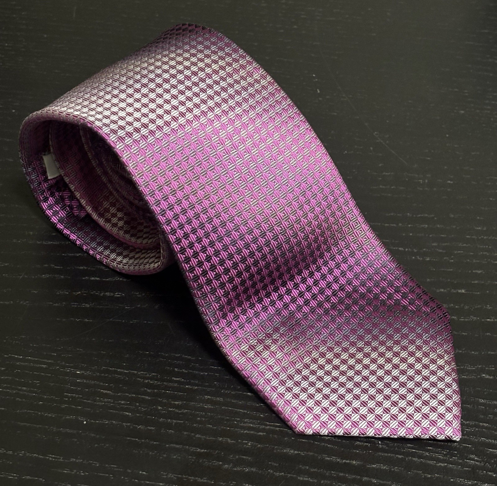 Silk Tie Magenta Illusion Geometrical Perry Ellis