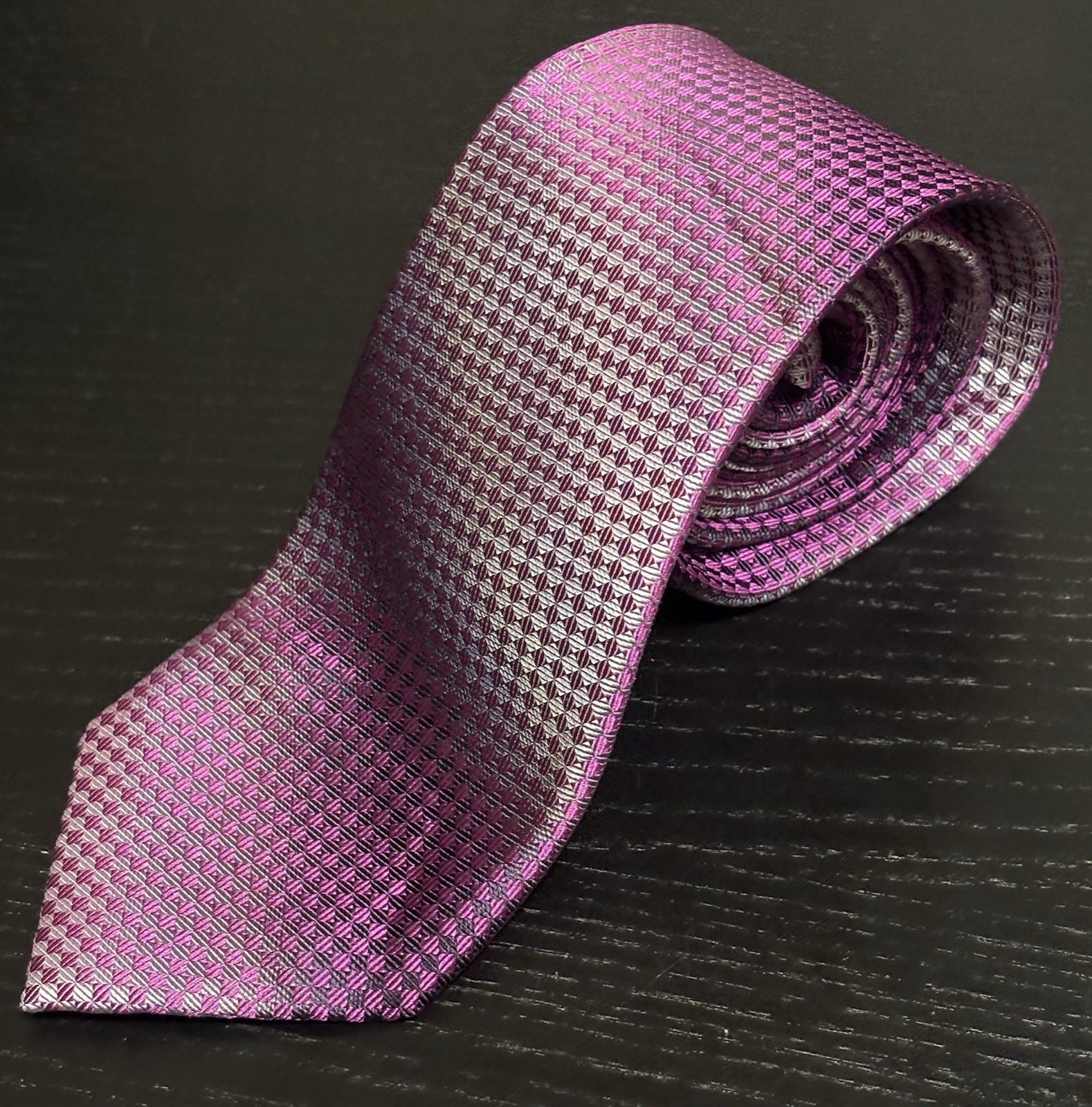 Silk Tie Magenta Illusion Geometrical Perry Ellis - photo 2