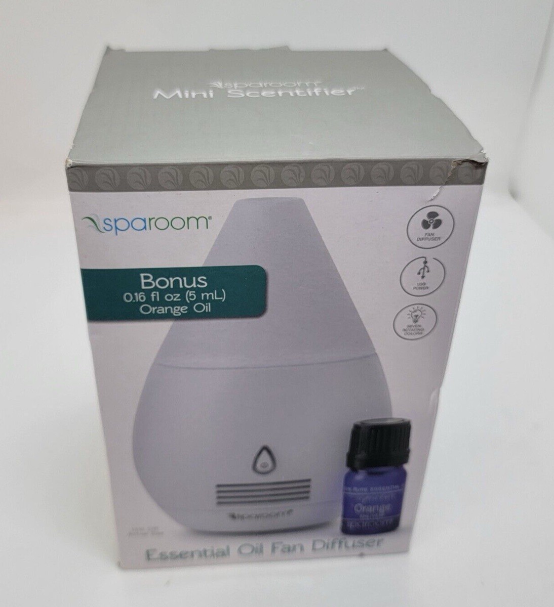 Sparoom Essential Oil Mini Fan Diffuser w/ Light Mode, USB Cord