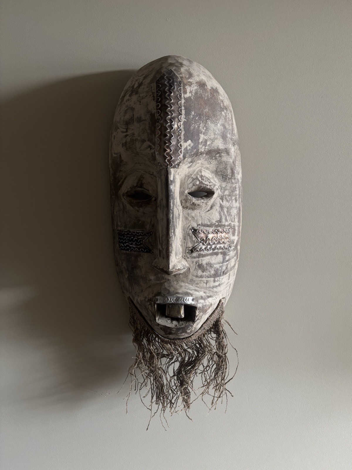 Large Yombe Tribal Mask 1.5ft – Metal Plated, Nail & Single Toot