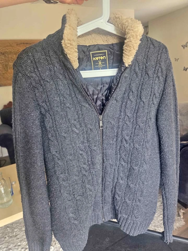 Koton Heavy Knit Cardigan Jacket with Quilted Lining - Size S