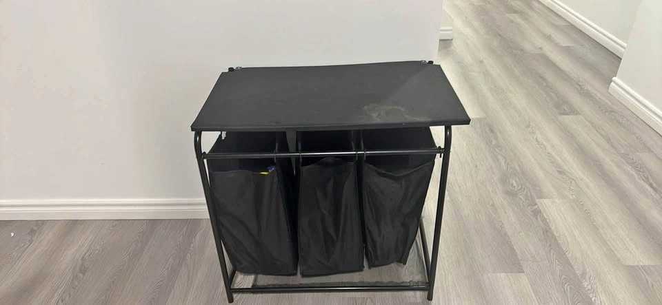 3-Bag Laundry Sorter with Top Shelf ironing board
