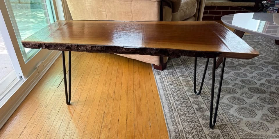 Live edge solid wood coffee table with hairpin legs - photo 2