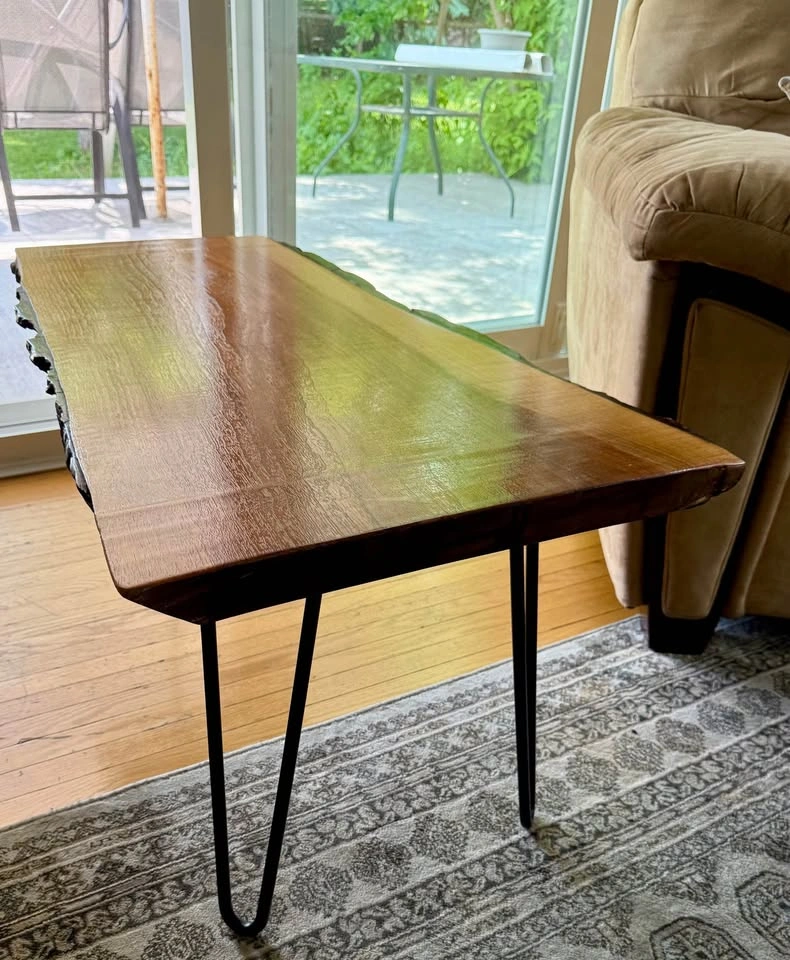 Live edge solid wood coffee table with hairpin legs - photo 3