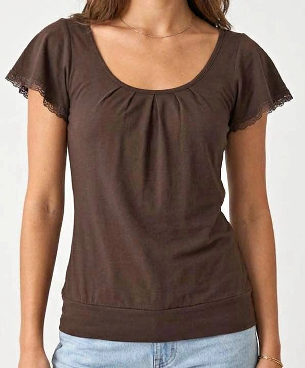 Brown Ruffle Sleeve Top with Lace Trim XS