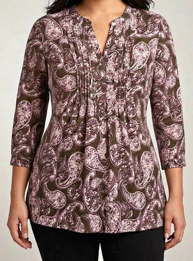 Paisley Print 3/4 Sleeve Top XS