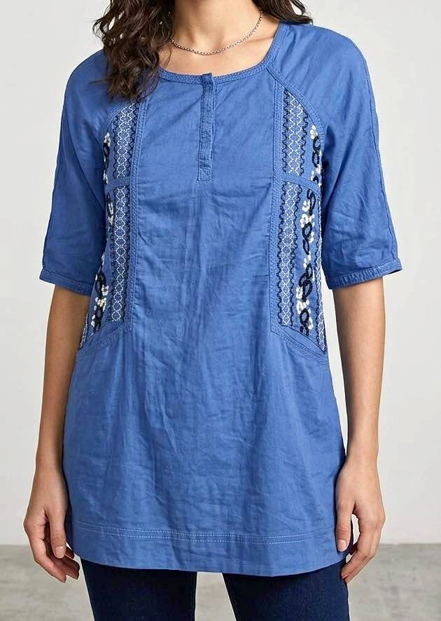 Blue Embroidered Tunic Top XS