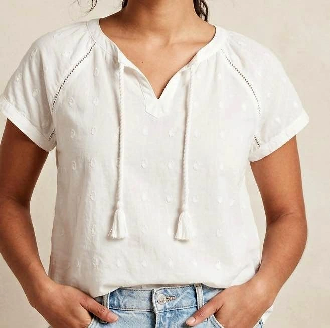 White Embroidered Tassel Tie Top-Kids XL 14y