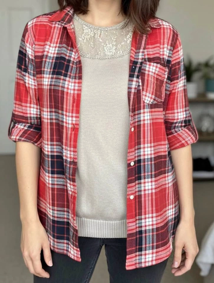 Old Navy Plaid Button-Up Shirt XS Oversized