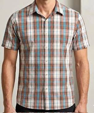 Plaid Short Sleeve Button-Up Shirt Medium Slim fit