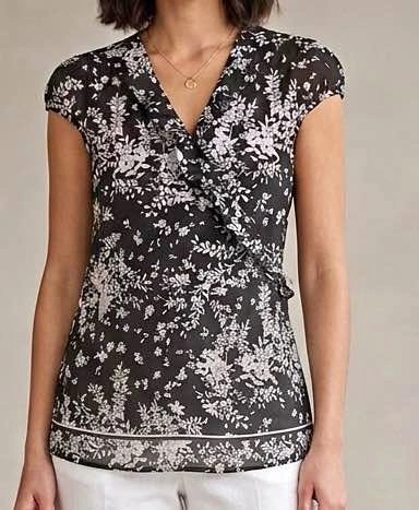 Women's Floral Wrap Top with ruffles XS