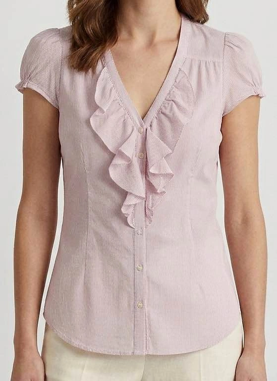 Pink Striped Ruffled Blouse XS