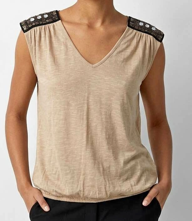 Women's Beaded Shoulder V-Neck Tank Top Size Small