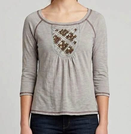Grey 3/4 Sleeve Embellished Top