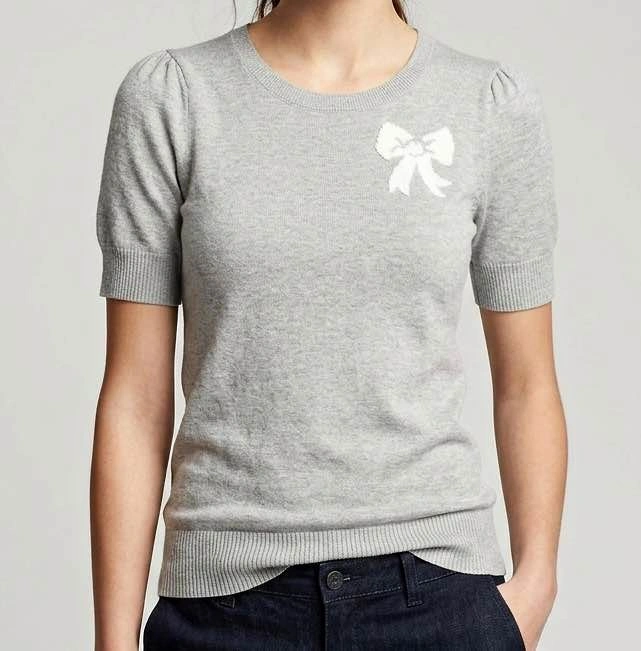 Grey Short Sleeve Sweater with Bow Detail XS
