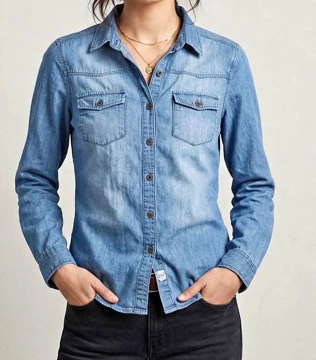 Blue Denim Button-Up Shirt XS