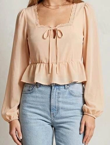Peachy Lace Trim Peplum Top Medium