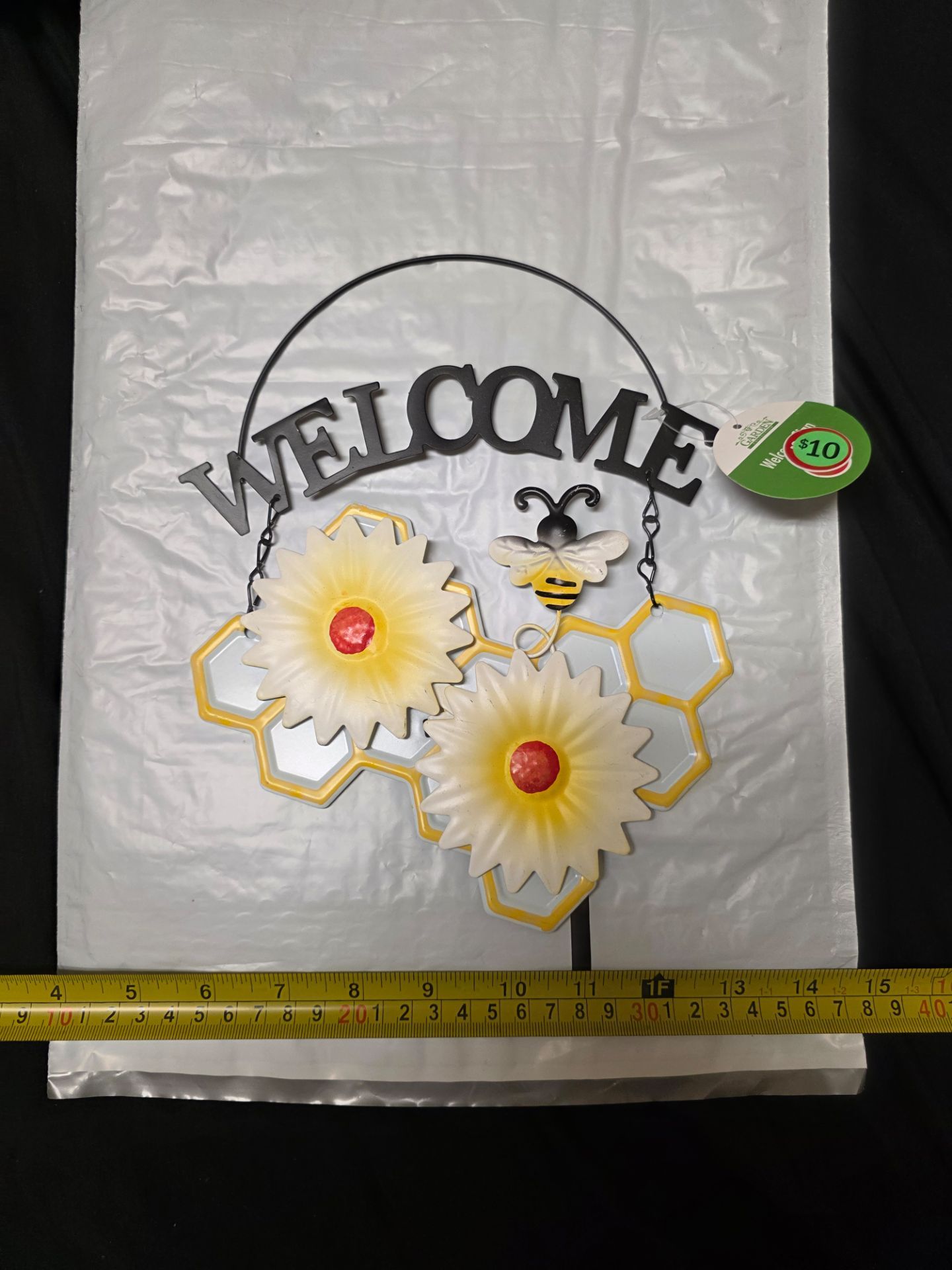 Metal Welcome Sign Hanging Garden Decor Honeycomb Bumble Bee - photo 3