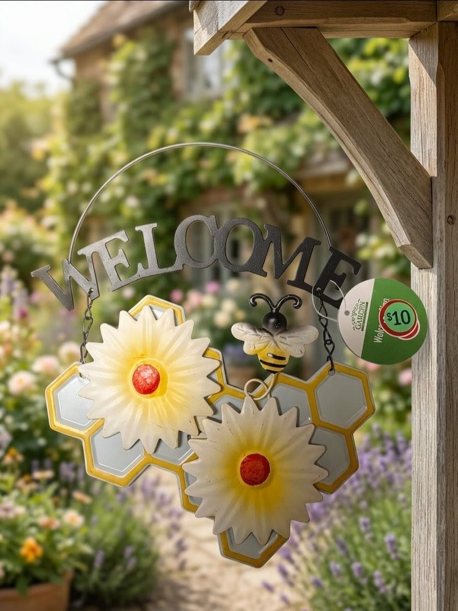 Metal Welcome Sign Hanging Garden Decor Honeycomb Bumble Bee - photo 5