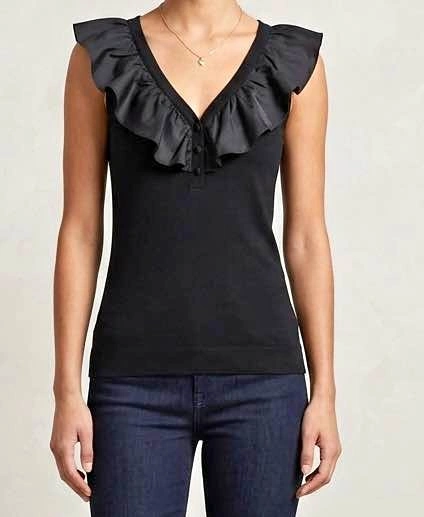 Black V-Neck Ruffle Tank Top XS