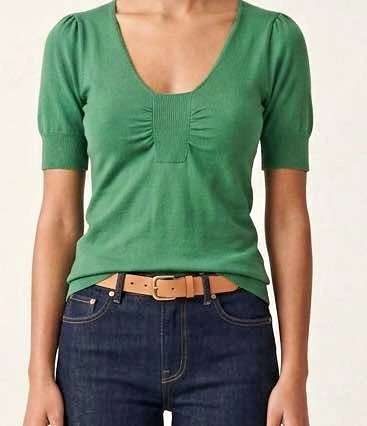 Women's Short Sleeve Knit Top - 2 Green & Purple XS