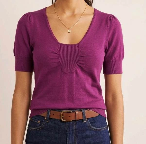 Women's Short Sleeve Knit Top - 2 Green & Purple XS - photo 2