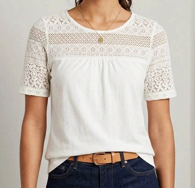 White Lace Trim T-Shirt XS