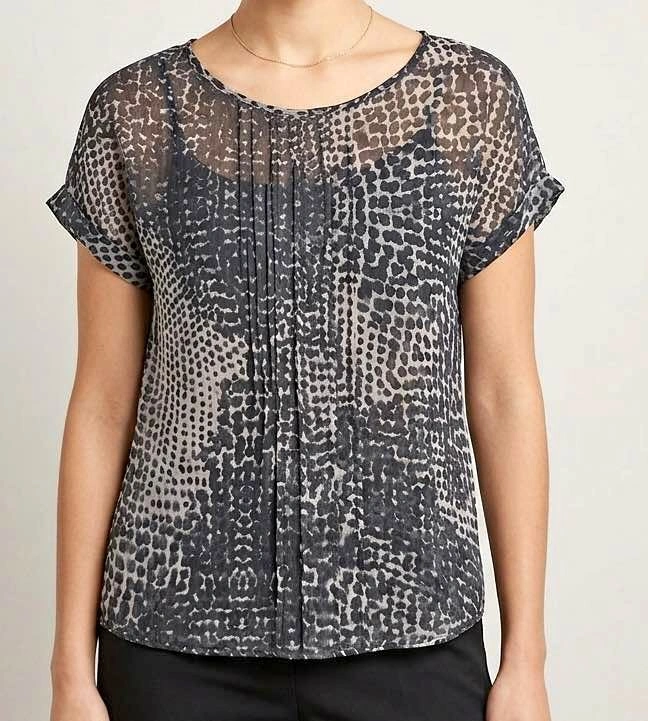 Women's Sheer Dot Print Top with Pleats -Small