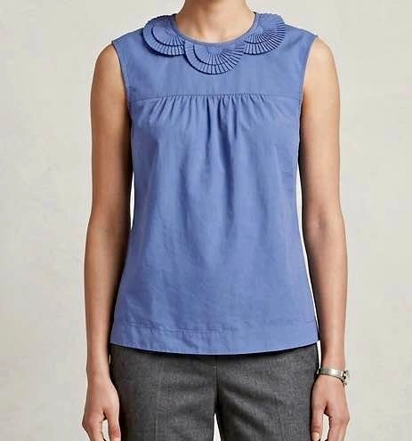 Blue Sleeveless Top with Scalloped Collar XS