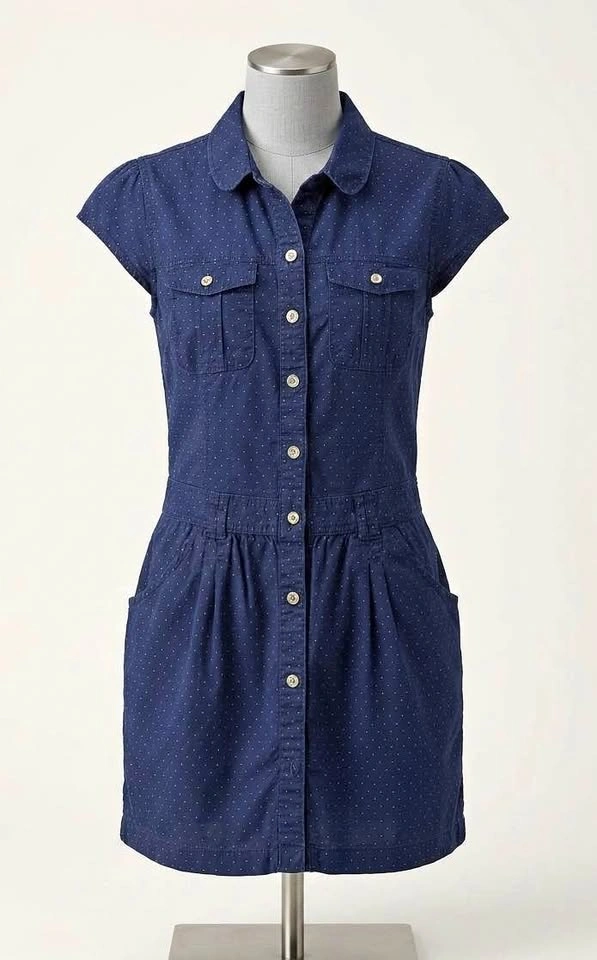 Denim Navy Blue Polka Dot Button-Up Dress 13-15y