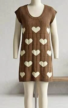 Brown Heart Pattern Knit Sweater dress for kids 8-10y