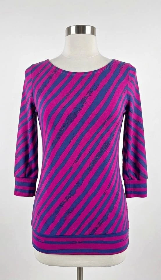 Magenta and Blue Striped 3/4 Sleeve Top -Small
