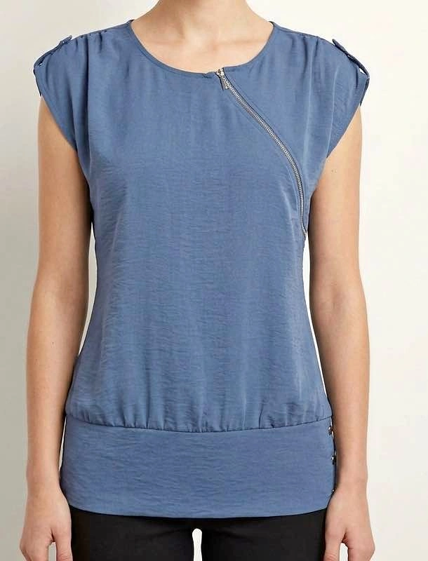 Blue Cap Sleeve Top with Zipper Detail - XS/S