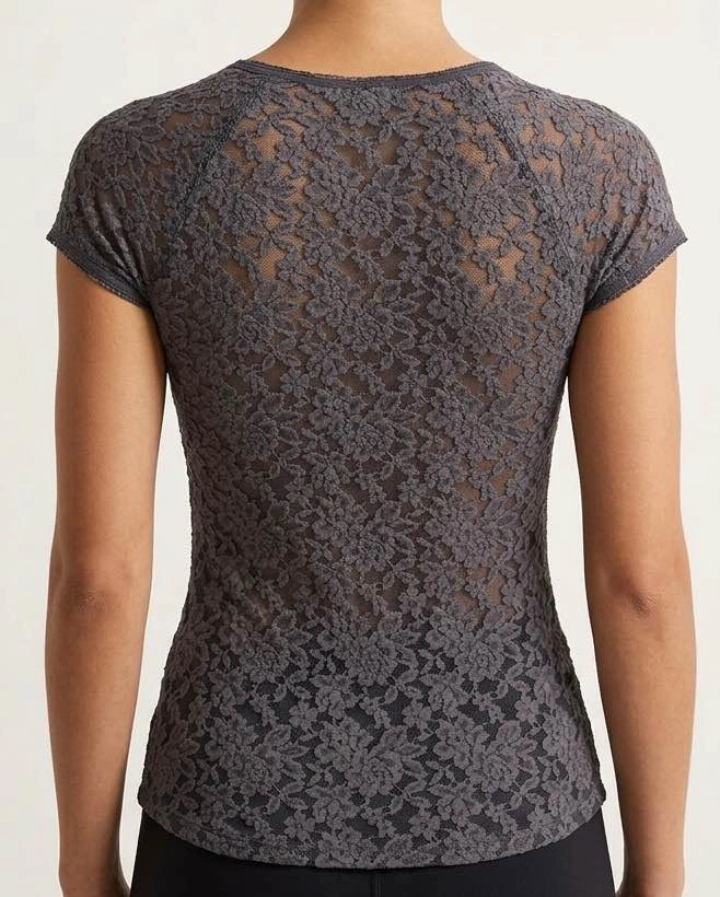 Women's Grey Lace Sleeve T-Shirt XS - photo 2