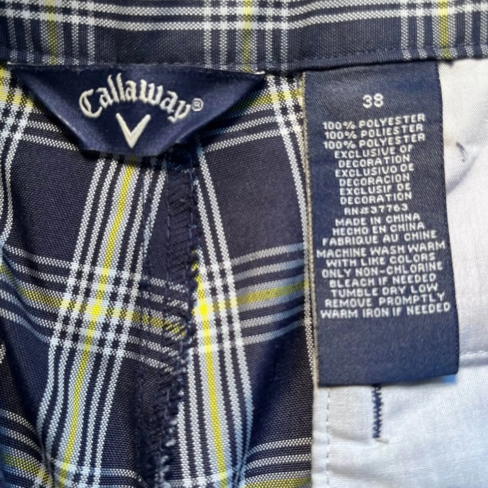 Callaway Plaid Golf Shorts Navy Blue Yellow White Men’s Size 38 - photo 2