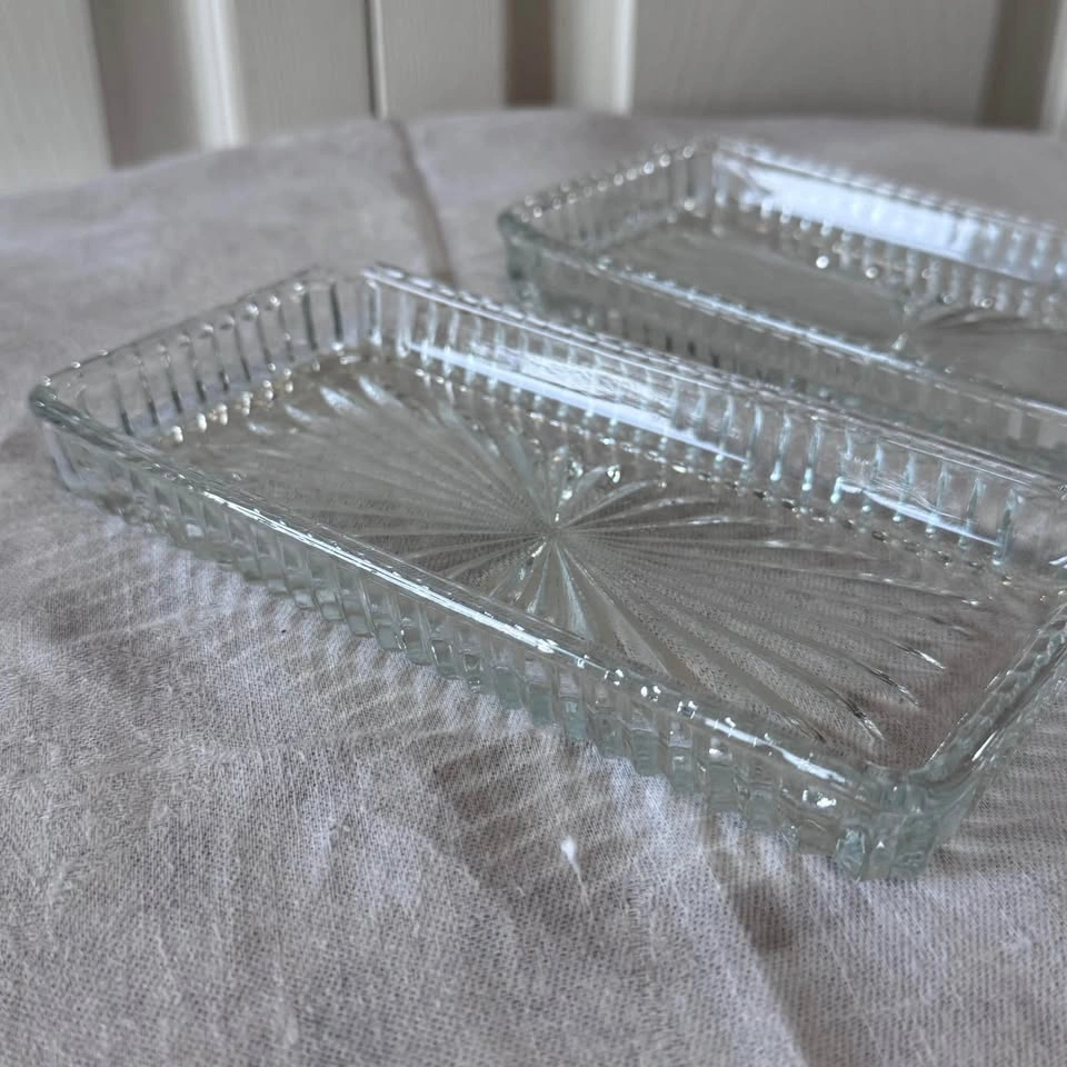 Set of 2 vintage cut crystal serving dishes for pickles/olives - photo 2