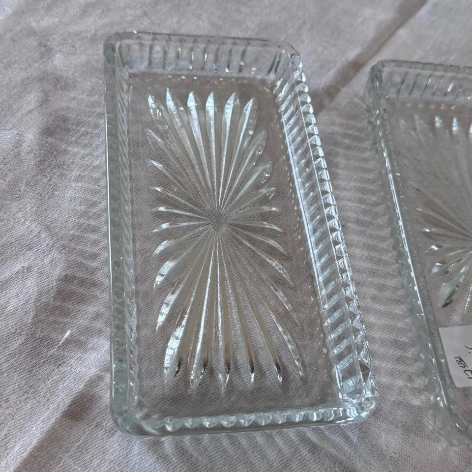 Set of 2 vintage cut crystal serving dishes for pickles/olives - photo 3