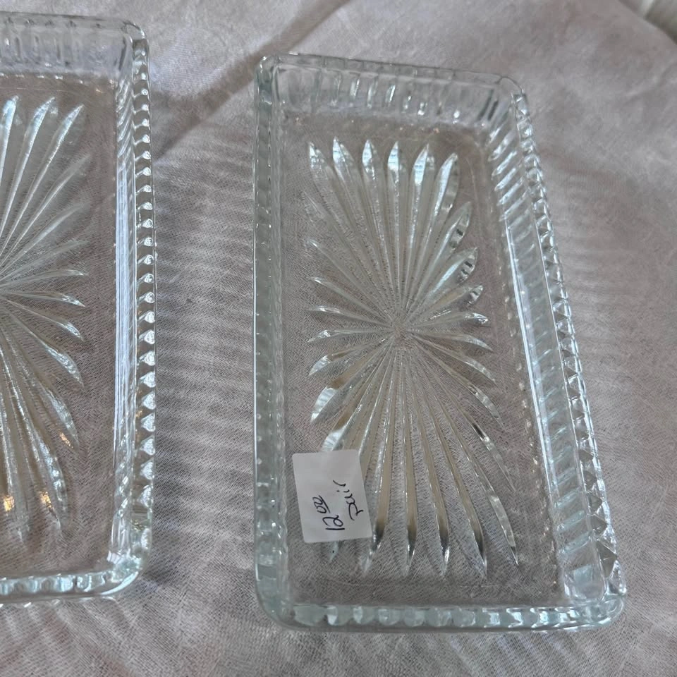 Set of 2 vintage cut crystal serving dishes for pickles/olives - photo 4