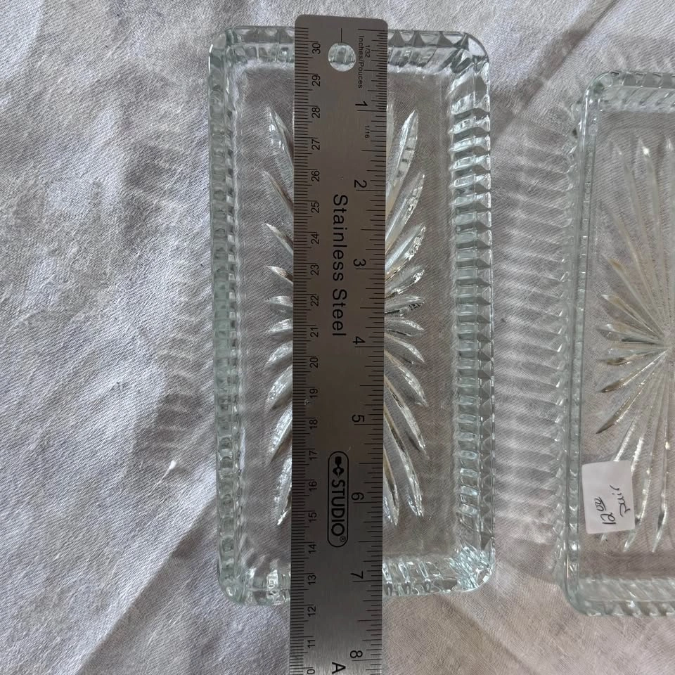 Set of 2 vintage cut crystal serving dishes for pickles/olives - photo 5