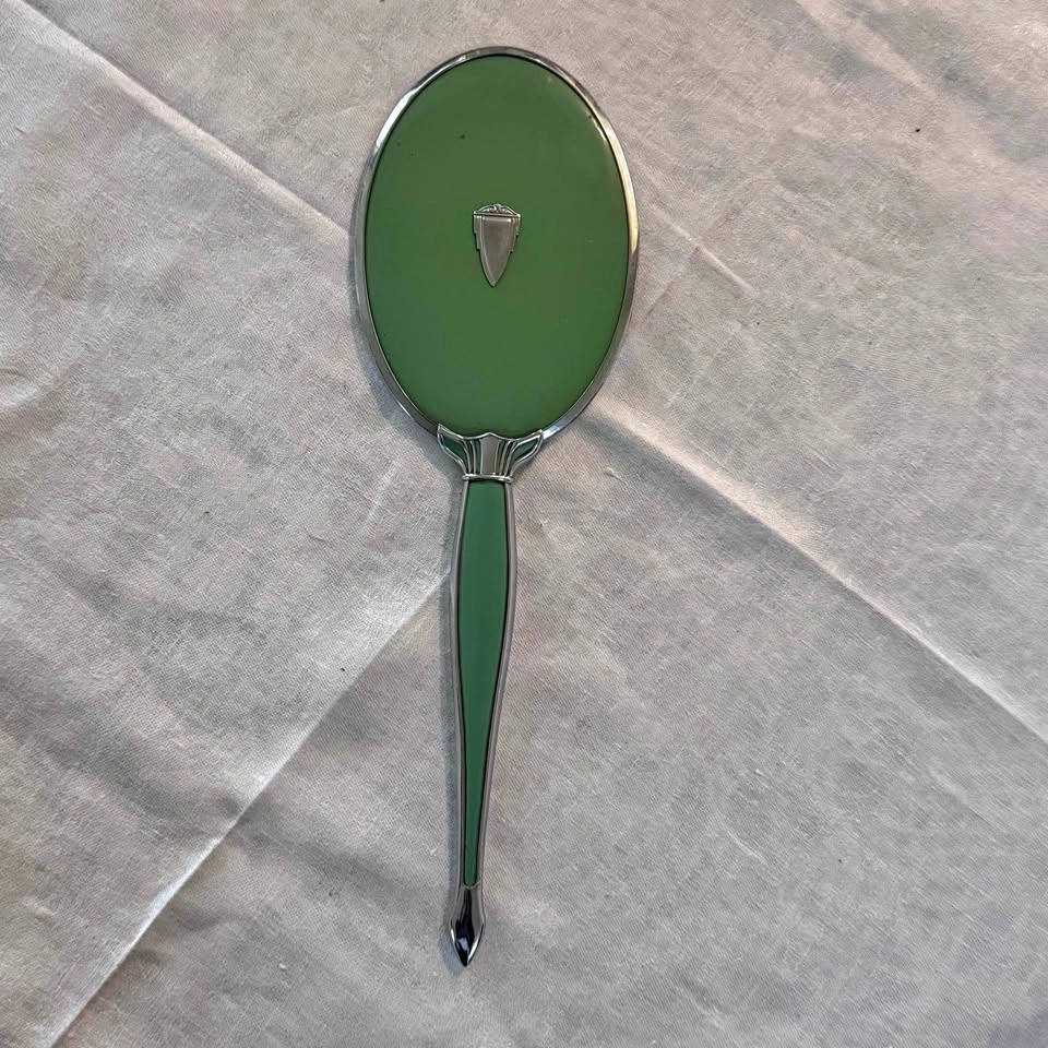 Vintage Green enamel vanity mirror