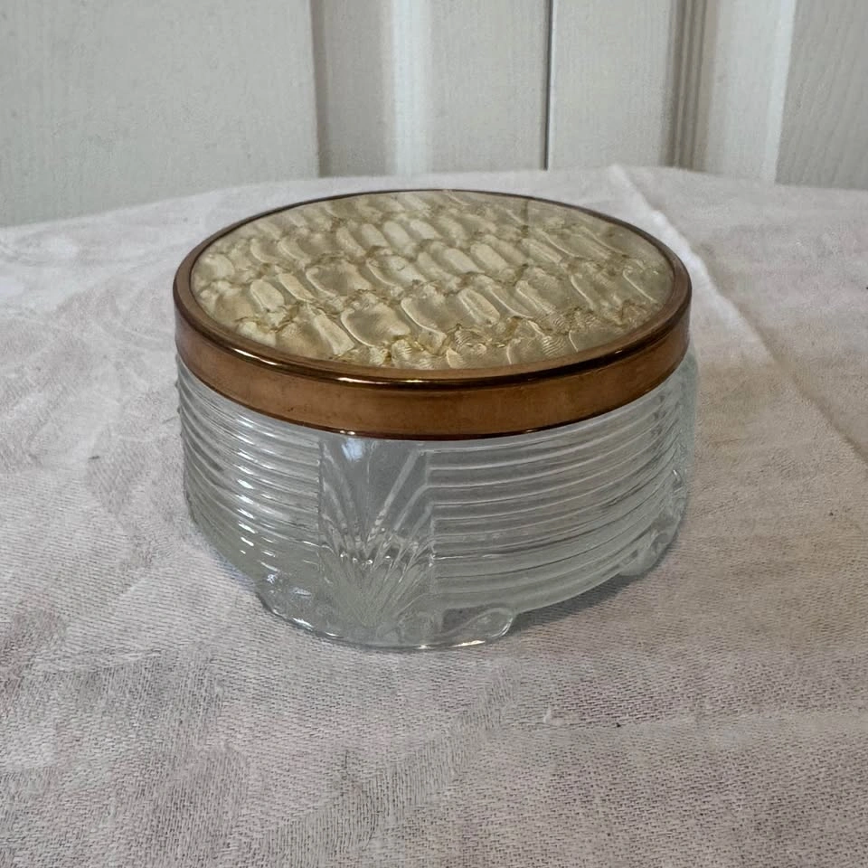 Vintage glass and satin vanity mirror and trinket jar - photo 3