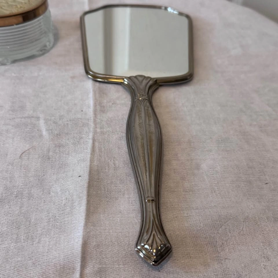 Vintage glass and satin vanity mirror and trinket jar - photo 5
