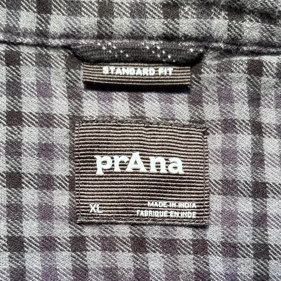 prAna XL Standard Fit Grey Black Gingham Flannel Travel Shirt - photo 2