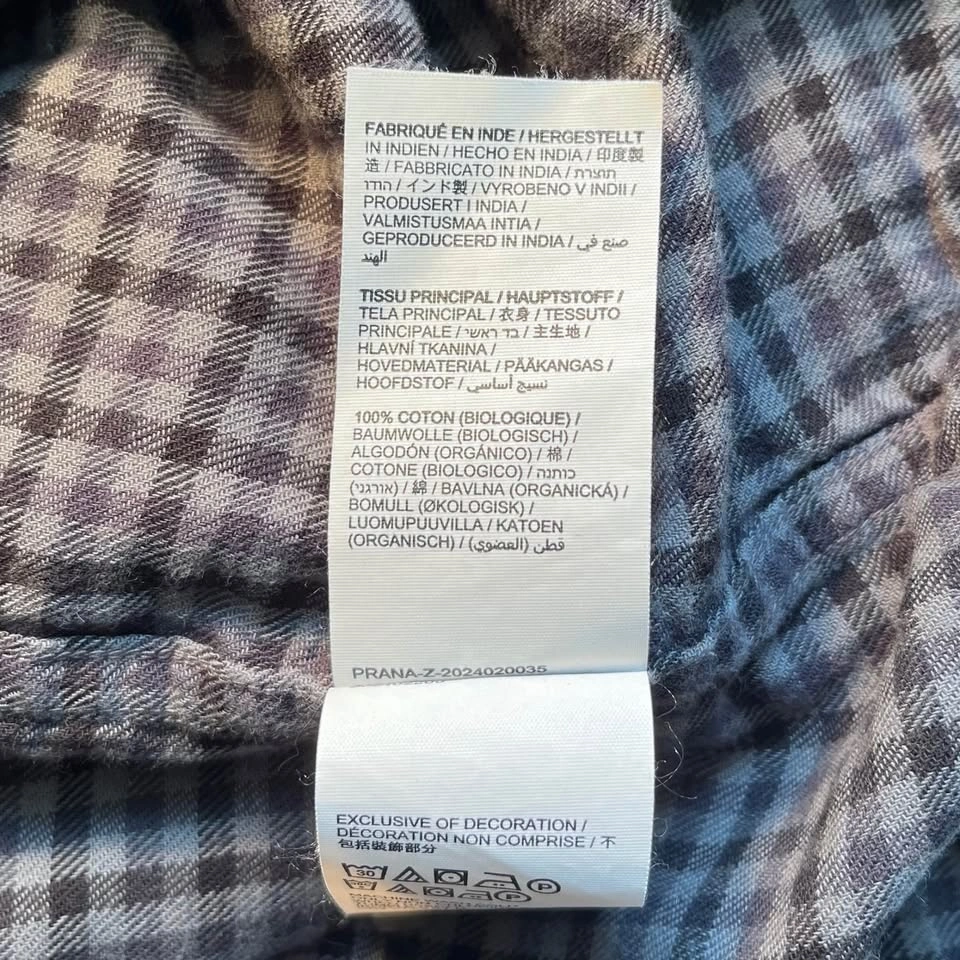 prAna XL Standard Fit Grey Black Gingham Flannel Travel Shirt - photo 5